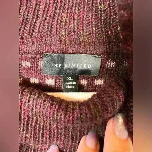 The Limited Striped Maroon Cowl Neck Sweater Vest Wool Blend Women’s Size XL - Picture 11 of 13